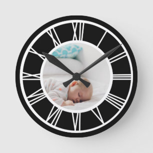 Horloge Ronde Faites votre photo Numéros romains personnalisés