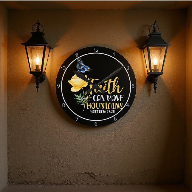 Horloge Ronde Faith Can Move Mountains Butterfly and Rose  (Créateur téléchargé)