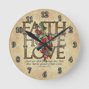 Horloge Ronde Faith Hope Love Christian Bible Verse