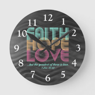 Horloge Ronde Faith Hope Love Christian Bible Verse Retro