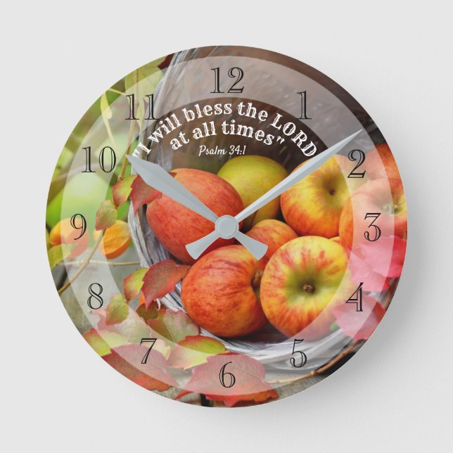 Horloge Ronde Fall Apple Basket "Bless the Lord at all times" (Recto)