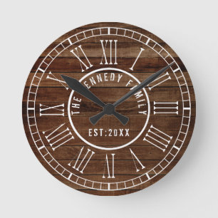 Horloge Ronde Famille blanche en bois reprise par brun de