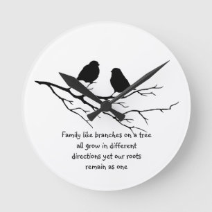 Horloge Ronde Famille comme des branches sur un arbre Dire avec 