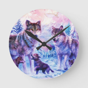 Horloge Ronde Famille de loup
