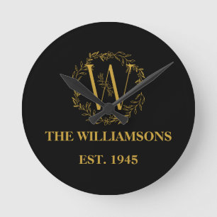 Horloge Ronde Famille de monogrammes personnalisée initiale