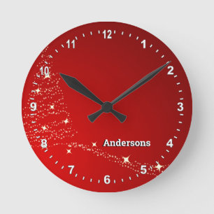 Horloge Ronde Famille de Noël personnalisée Horloge, lumières de