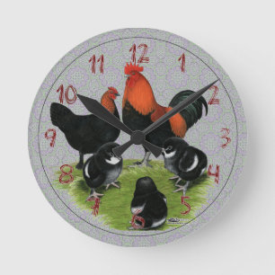 Horloge Ronde Famille de poulets Marans noir cuivré