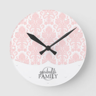 Horloge Ronde Famille moderne Damask rose Personnalisée