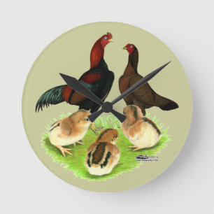 Horloge Ronde Famille rouge noire de poulet d'Aseel