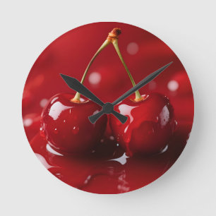 Horloge Ronde Fantaisie de cerises rouges brillantes au sirop