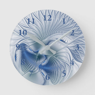 Horloge Ronde Fantaisie dynamique Abstrait Tons bleus Art fracta