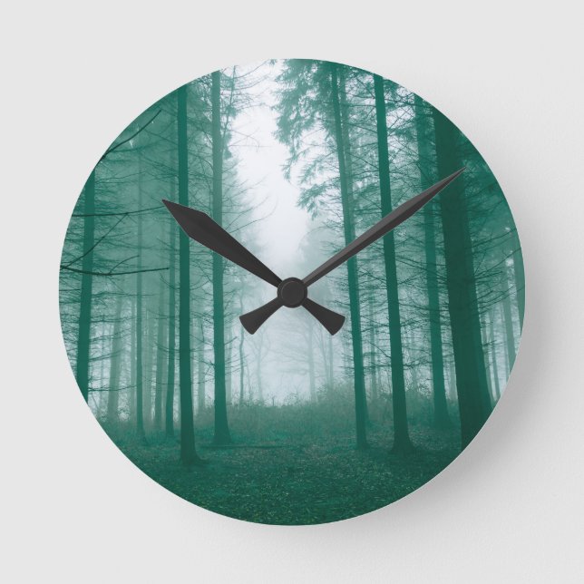 Horloge Ronde Fantasy forest with fog in Green (Recto)