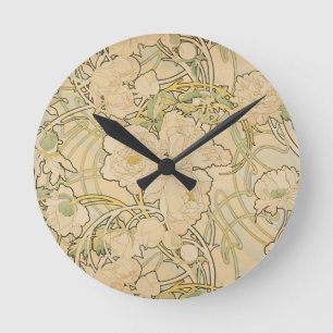 Horloge Ronde Faon 1897 de roses de pivoine de pivoines
