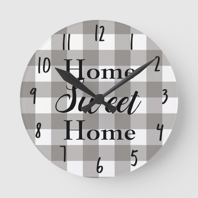 Horloge Ronde Farmhouse Rustic Grey & White Buffalo Plaid Square (Recto)