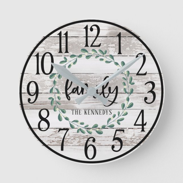 Horloge Ronde Farmhouse Wreath Family Nom Custom Clock (Recto)