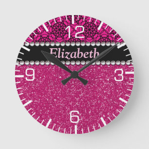 Horloge Ronde Fausses pierres roses et noires de parties