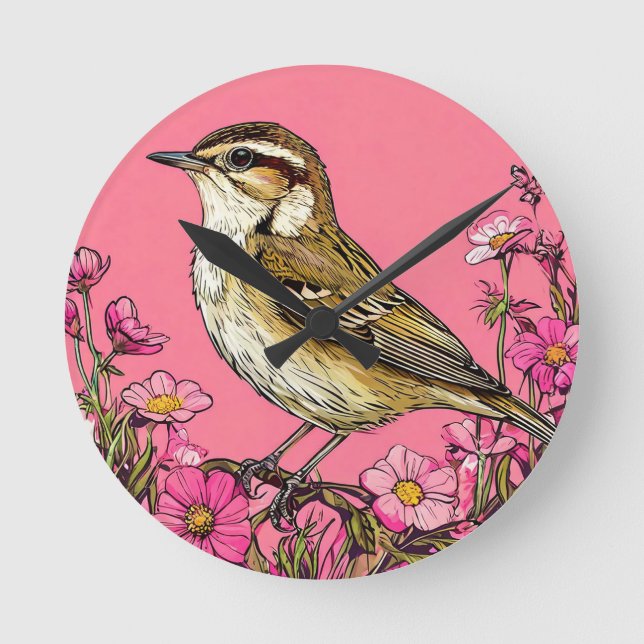 Horloge Ronde Fauvette des joncs oiseau (Recto)