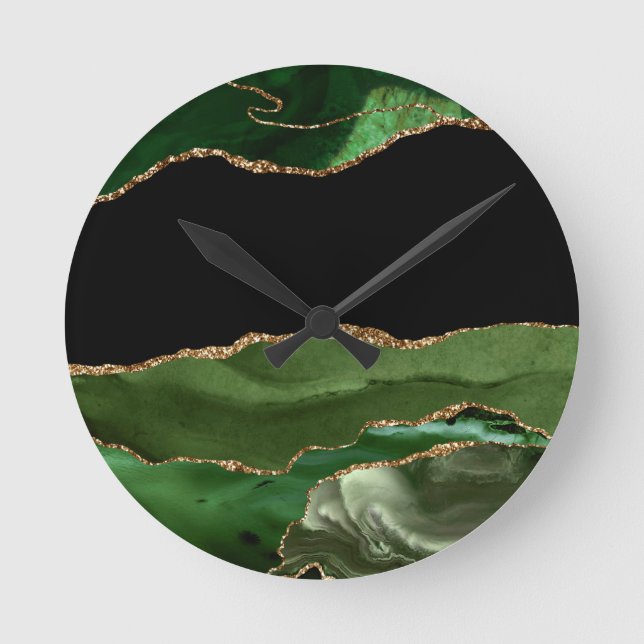 Horloge Ronde Faux Emerald Green Marbled Agate (Recto)