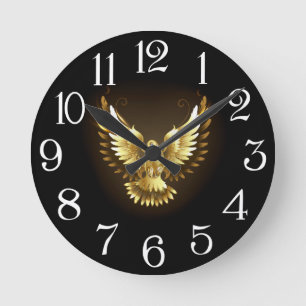 Horloge Ronde Faux Gold Foil Peace Dove en noir