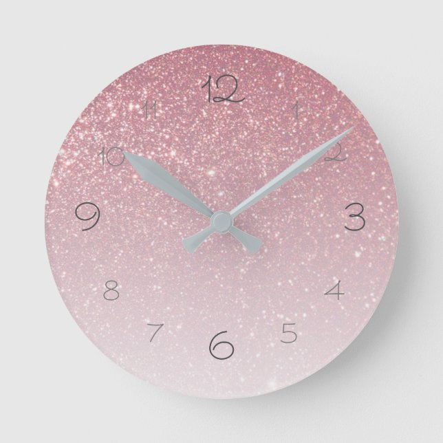 Horloge Ronde Faux Pailleté Dégradé Rose Glamour (Recto)