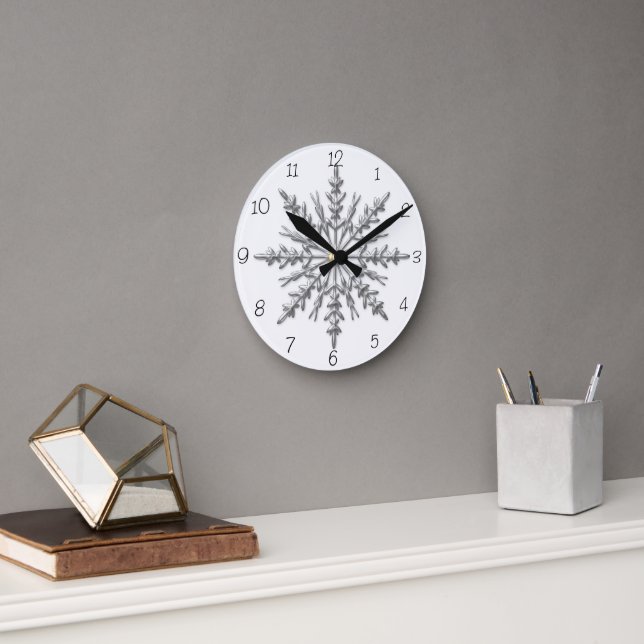 Horloge Ronde Faux Silver Winter Snowflake (Bureau)