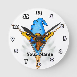 Horloge Ronde Faux Zipper Gnome