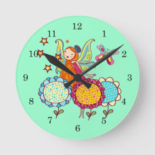 Horloge Ronde Fée De Jardin Avec Fleurs