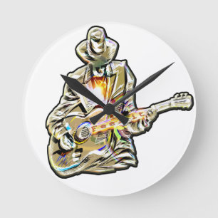 Horloge Ronde Feel the Blues - Conception de guitare artistique
