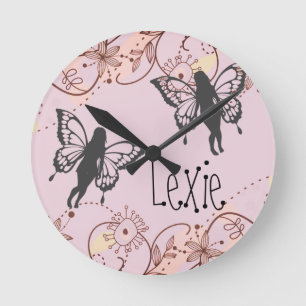Horloge Ronde Fées d'Imaginaire Floral Personnalisé rose