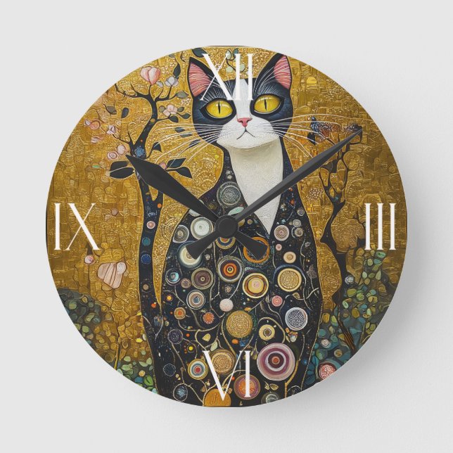 Horloge Ronde Feline céleste en or (Recto)