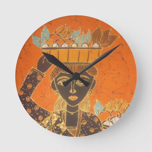 Horloge Ronde Femme africaine portant panier d'art (Recto)