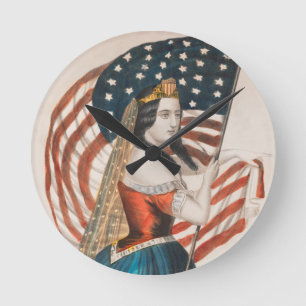 Horloge Ronde Femme américaine patriotique Drapeau américain