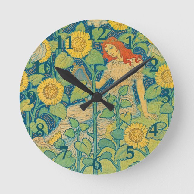 Horloge Ronde Femme-fille de fleurs dans le jardin de tournesol (Recto)