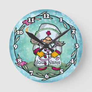 Horloge Ronde Femme Infirmière Gnome