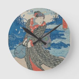 Horloge Ronde Femme japonaise par la mer (copie de bois de