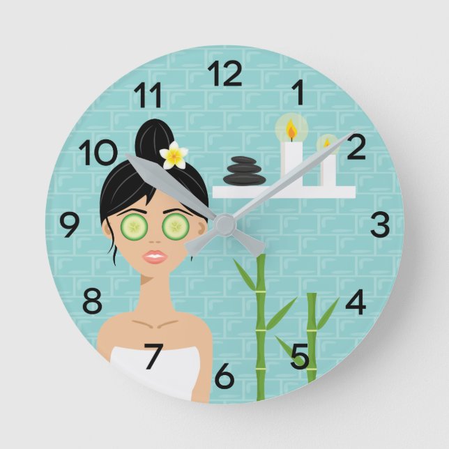 Horloge Ronde Femme Spa mignonne avec bougies et bambou (Recto)