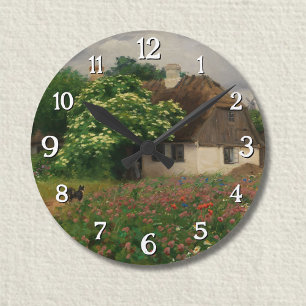Horloge Ronde Ferme avec Fleurs de prairie