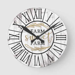 Horloge Ronde Ferme de campagne en bois blanc délabré, Douce Fer