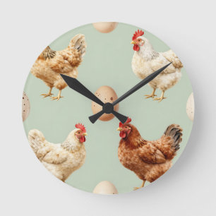 Horloge Ronde Ferme de poules réalistes motif Œufs frais