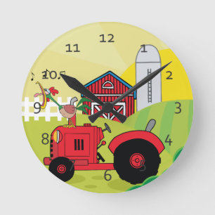 Horloge Ronde Ferme mignonne de bande dessinée