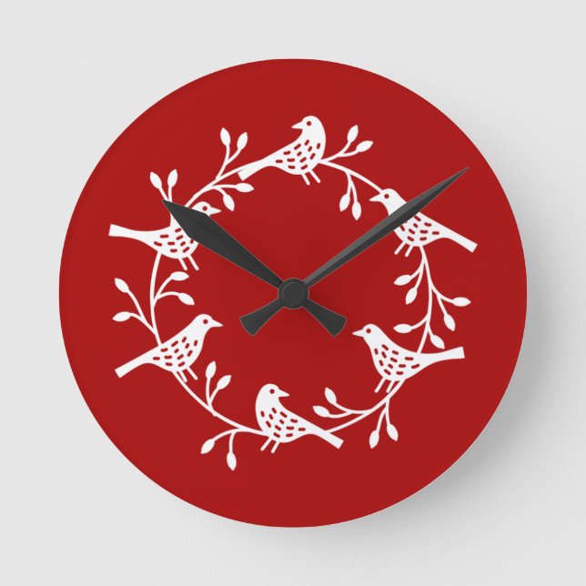 Horloge Ronde Festif Oiseau et Fleur Scandi Wreath (Recto)