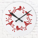 Horloge Ronde Festif Oiseau et Fleur Scandi Wreath<br><div class="desc">Une couronne d'oiseaux et de fleurs scandinaves modernes. Rouge sur blanc.</div>