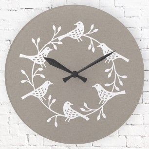 Horloge Ronde Festif Oiseau et Fleur Scandi Wreath