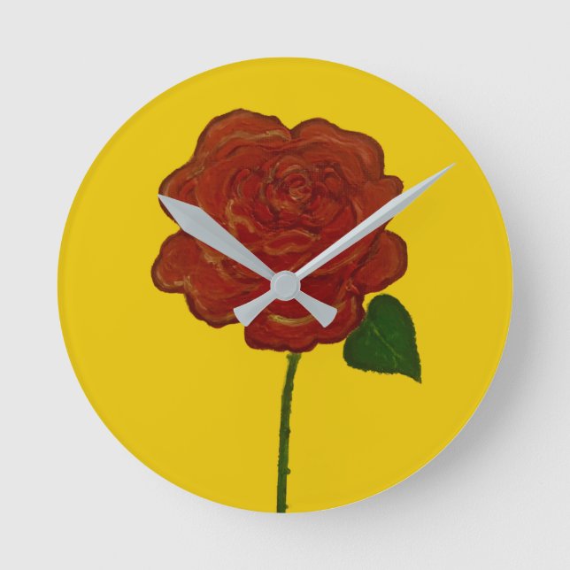 Horloge Ronde Festive Red Rose & Yellow Round Clock (Recto)