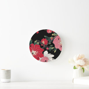 Horloge Ronde Fête d'anniversaire Fleur de Sakura Colorée Modern