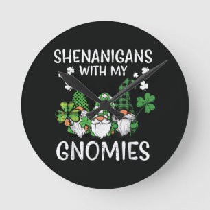 Horloge Ronde Fête de la Saint-Patrick avec Gnomies Gnome
