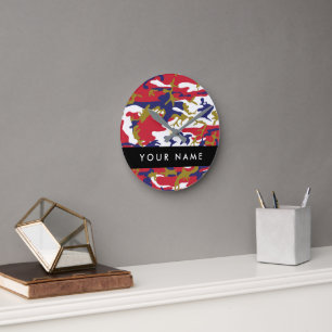 Horloge Ronde Fête de l'Indépendance Camouflage Votre nom Person