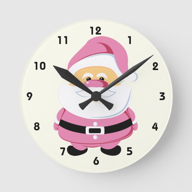 Horloge Ronde Fête de Noël du Père Noël rose doux (Recto)