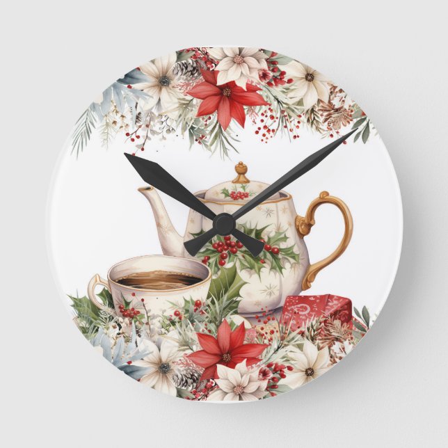Horloge Ronde Fête de Noël Florale Après-midi Thé (Recto)