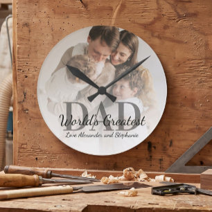 Horloge Ronde Fête des Pères Meilleur Papa du Monde avec Photo